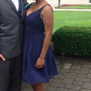 David's Bridal Marine Chiffon Dress w/ Shawl